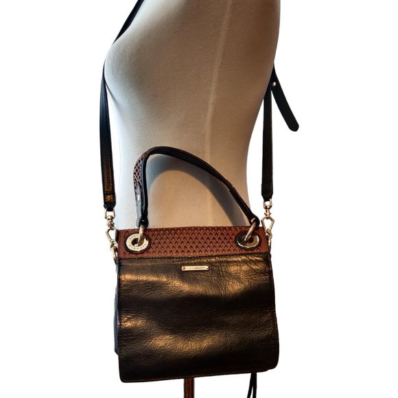 Rebecca Minkhoff Brown Black Leather Square Removeable Crossbody Handbag Purse - Picture 2 of 12